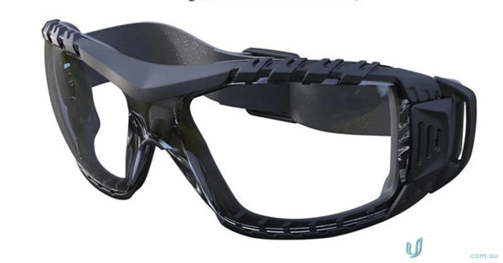 Black safety goggles with evolve safety glasses gasket insert for extra protection