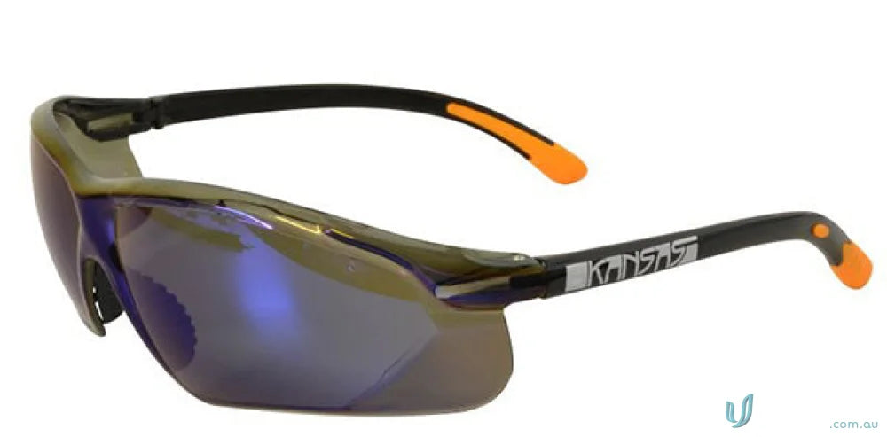 Protective eyewear with blue mirror lenses for workwear and uniforms safety