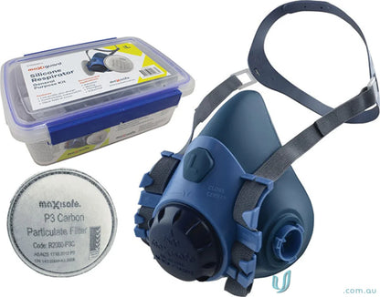 Blue silicone respirator kit for general purpose workwear and uniforms safety gear