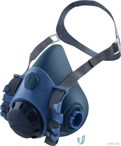 Blue half-face respirator mask from MaxiGuard painters kit perfect for workwear and uniforms