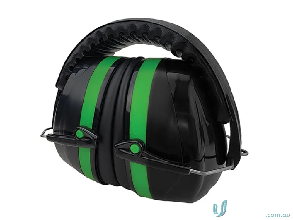 Black and green earmuff for workwear and uniforms, Maxisafe Folding Earmuff 33dB