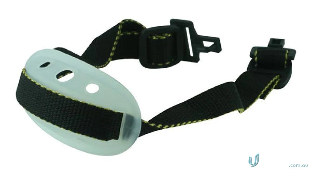 Black strap with translucent plastic muzzle, ideal as a hard hat chin strap or chin strap for hard hat