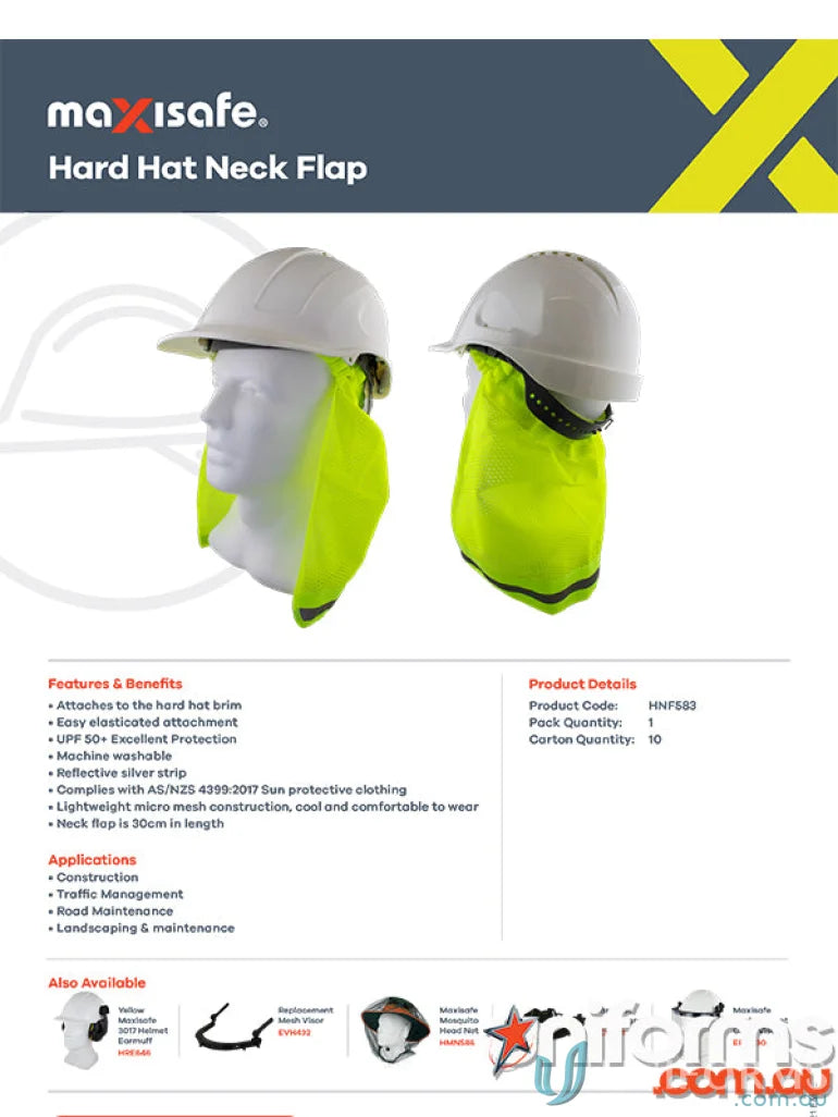 Yellow Maxisafe Hard Hat with Neck Flap for added safety and protection in uniforms