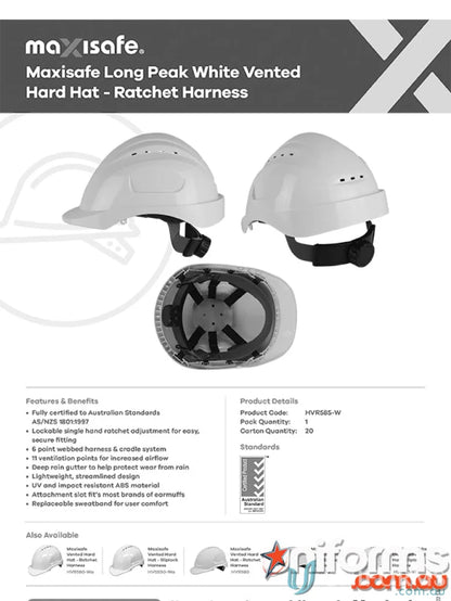 White vented hard hat for work uniforms and safety workwear protection
