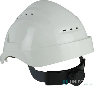 White vented hard hat from Maxisafe, perfect for work uniforms and workwear safety gear