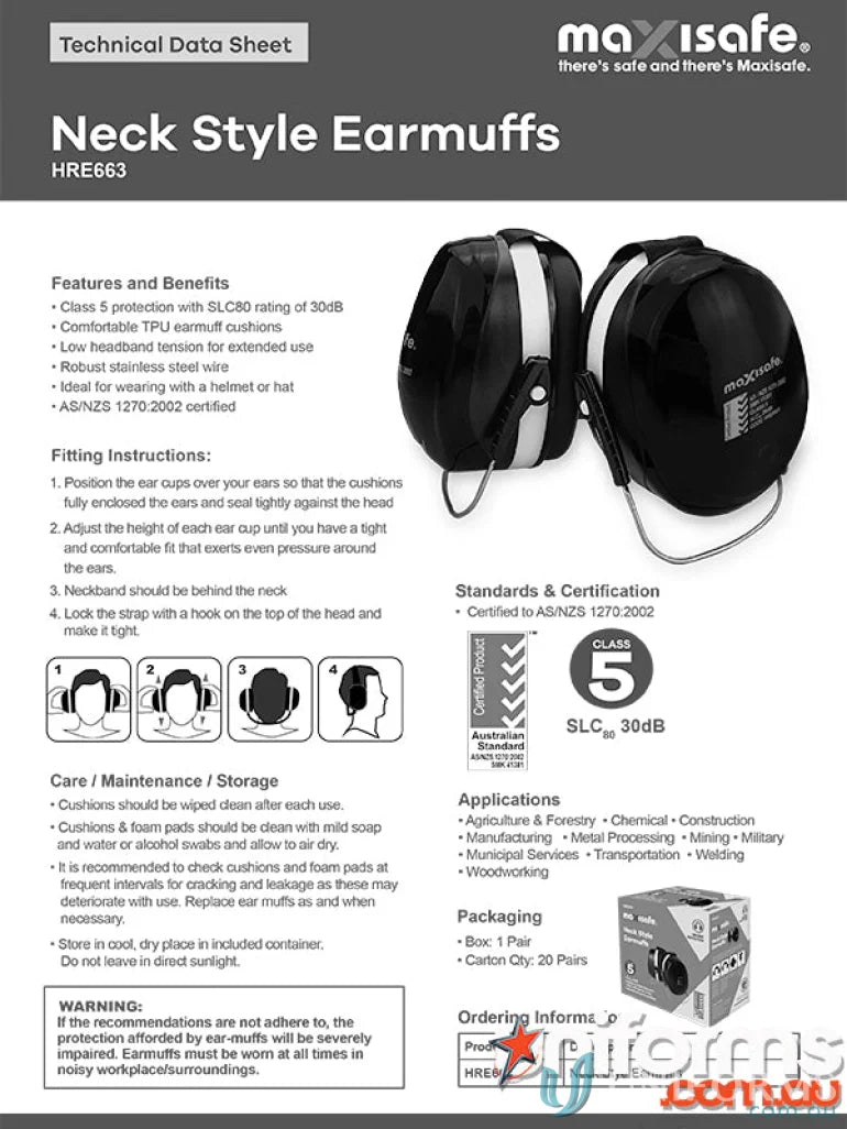 Neck style earmuffs for workwear and uniforms, 30dB noise reduction, yellow design