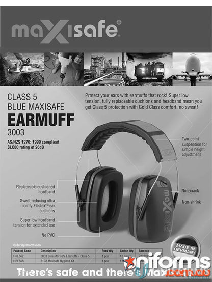 Blue Maxisafe Slimline Headband Earmuffs 29dB for workwear and uniforms