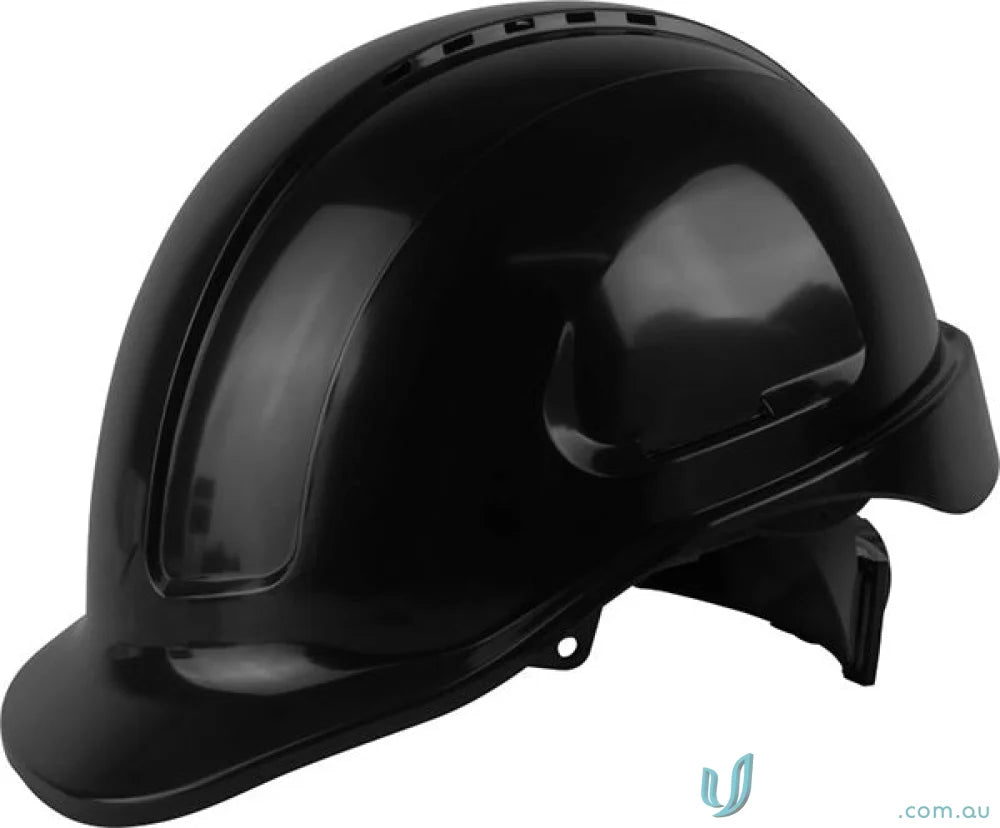 Black vented hard hat from Maxisafe with Sliplock Harness for safety on site