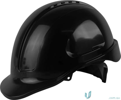 Black vented hard hat from Maxisafe with Sliplock Harness for safety on site