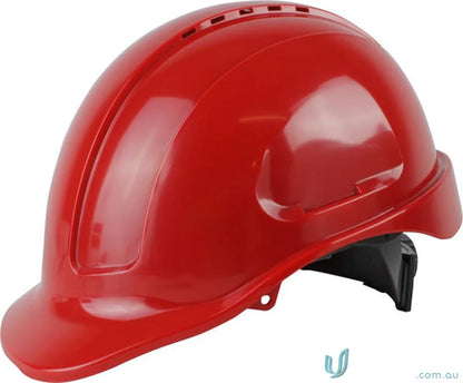 Red vented hard hat from 1pk Maxisafe Vented Hard Hat Sliplock Harness