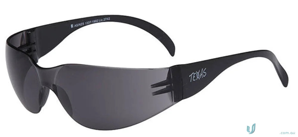 Dark gray safety glasses with smoke lens, perfect for workwear and uniforms