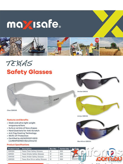 Safety glasses with anti fog for workwear and uniforms in Texas Smoke Lens style