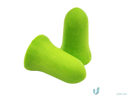Green foam earplugs with bell shaped design in maxisafe bell style for noise safety