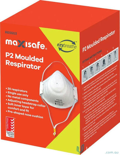 Box of P2 molded respirators for workwear and work uniforms protection