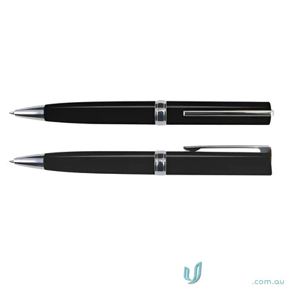 Two black Gemini Pens with black ink, perfect promotional product for branding
