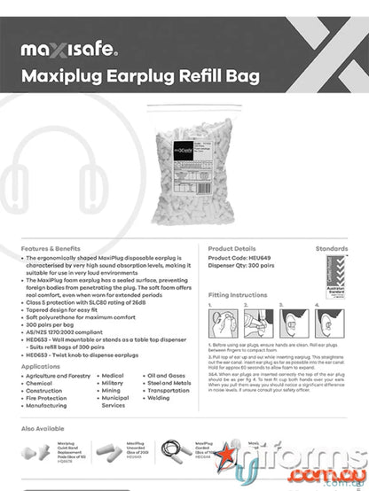 MaxiPlug Uncorded Ear Plugs Refill Bag for Work and Medical Uniforms