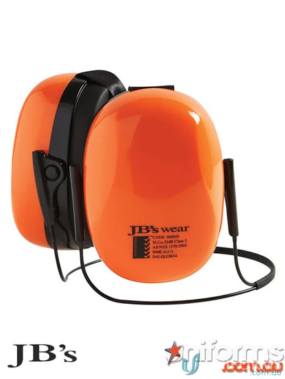 Orange earmuffs with black headband for workwear and uniforms from 32dB Ear Muff With Neckband