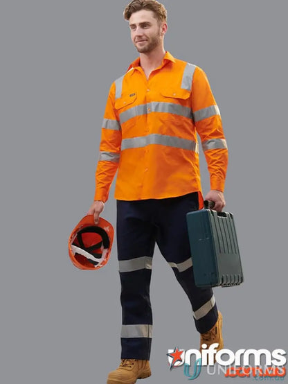 Man in high-vis 3M Taped Drill Long Pants with Scotchlite™ reflective tape and cotton drill fabric