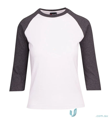White and gray 3Qtr Raglan Tee shirt, check the sizing guide for perfect fit