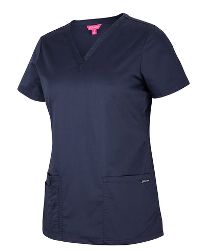 Navy blue ladies premium scrub top with v neck and two pockets perfect for comfortable work uniforms and workwear