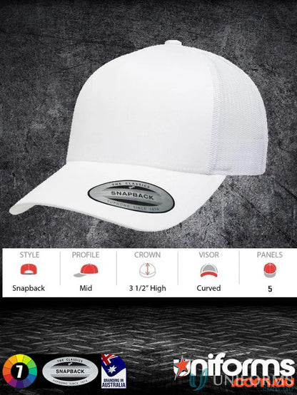 White 5 Panel Trucker Cap with curved visor for a cool trucker cap look