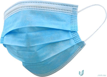 Light blue disposable face mask for workwear and uniforms in the 50pk.Disposable Face Mask, Type 1 with Earloops