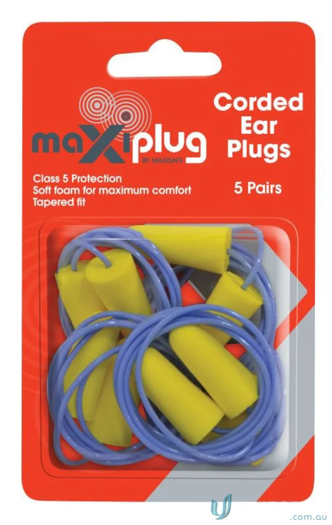 Yellow corded earplugs in blister pack for uniforms and workwear safety