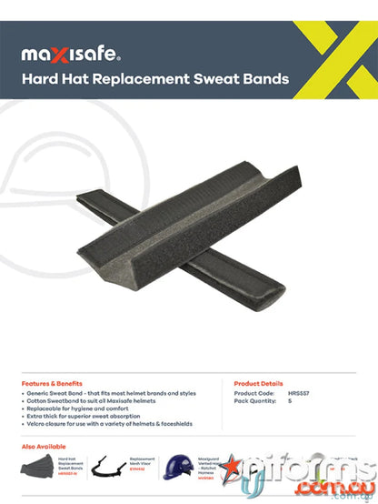 Hard hat replacement sweatbands with velcro closure for workwear and uniforms