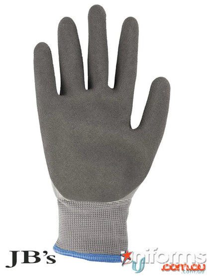 Gray work glove with waterproof latex coating for cold environments and uniforms