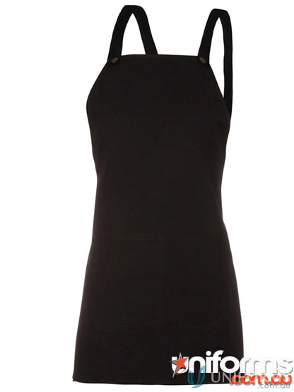Black cross-back apron ideal for work uniforms and workwear at 65x71cm