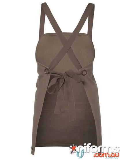 Brown cross-back apron perfect for work uniforms and durable workwear