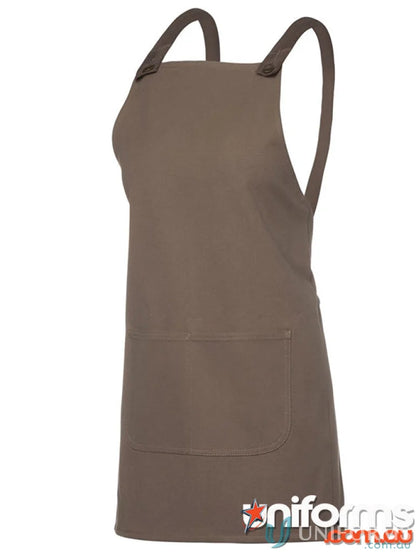 Brown apron with cross-back straps, perfect for work uniforms and workwear needs