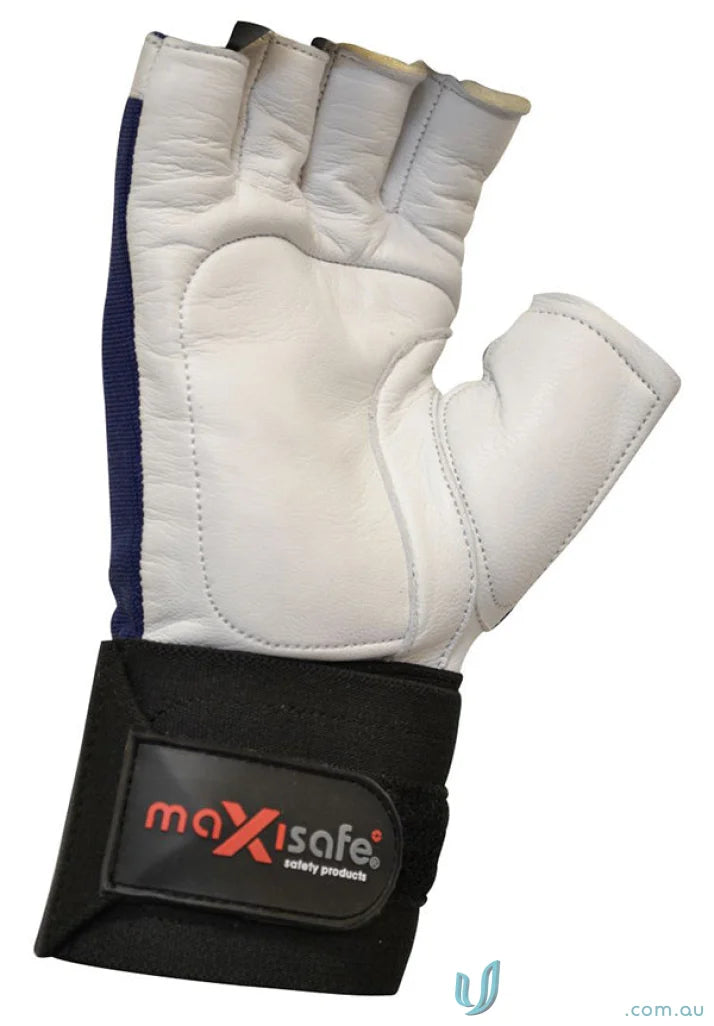 White leather weightlifting glove with gel padded wrist support for workwear and workouts