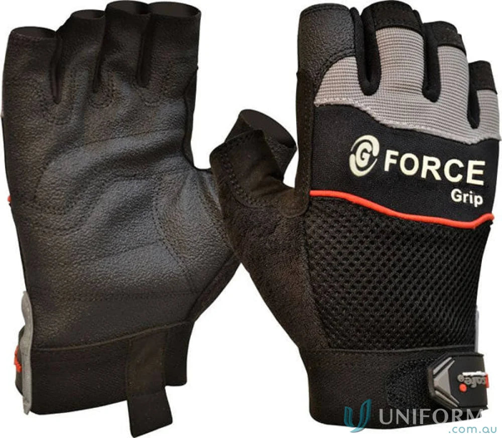 Pair of G-Force Grip Fingerless Mechanics Gloves for industry, construction, and uniforms