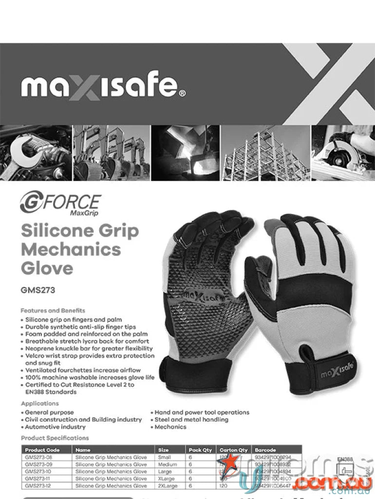 Silicone grip mechanics glove from 6pk G-Force MaxGrip workwear for durability