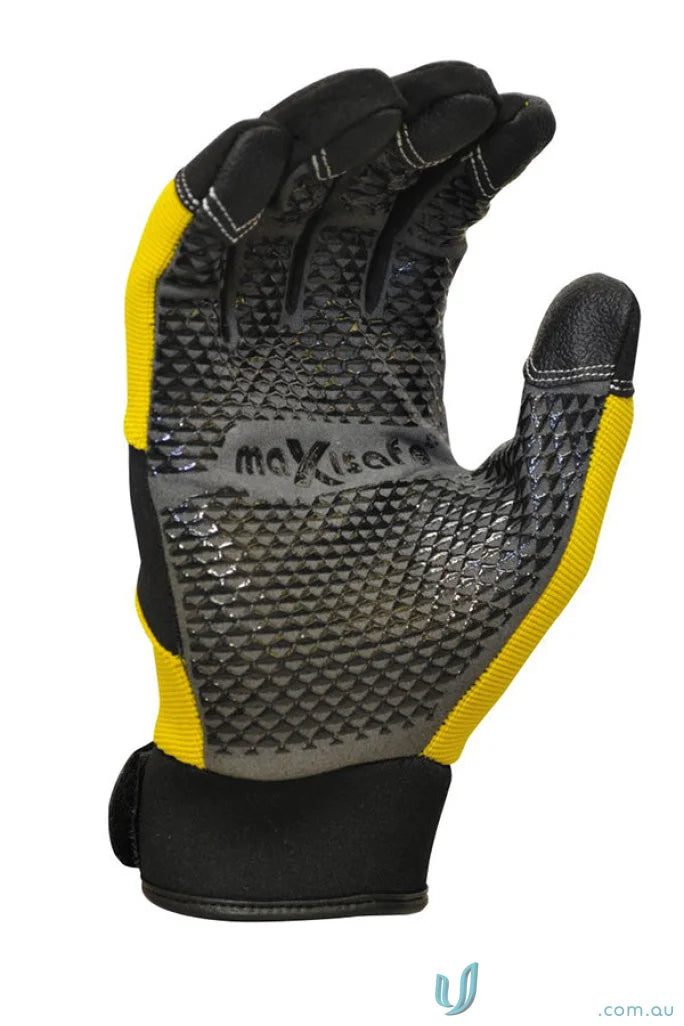 Black and yellow work glove with silicone grip from 6pk G-Force MaxGrip mechanics glove for workwear