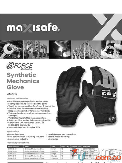 6pk G-Force Mechanics Synthetic Gloves with synthetic leather and touch screen compatibility
