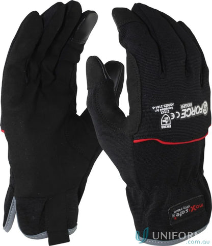 Black work gloves for handling jobs, perfect for industry uniforms in tough work