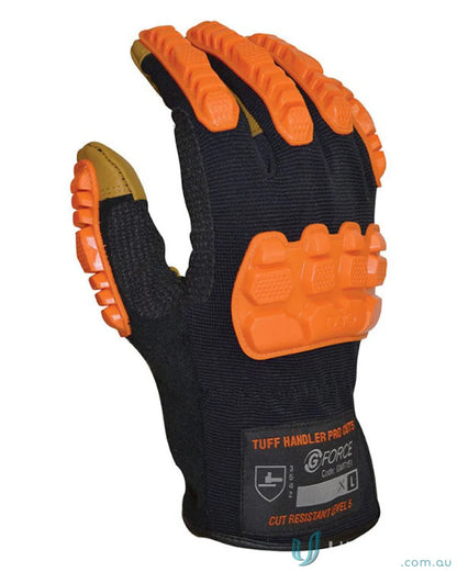 Black work glove with orange padding from 6pk G-Force Tuff Handler mechanics workwear