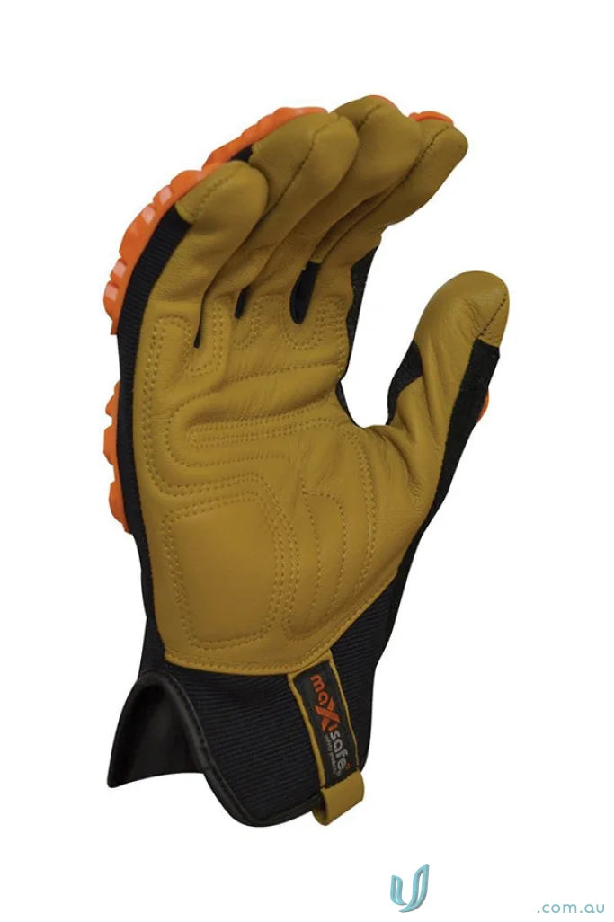 Work glove with orange and black accents from 6pk G-Force Tuff Handler workwear