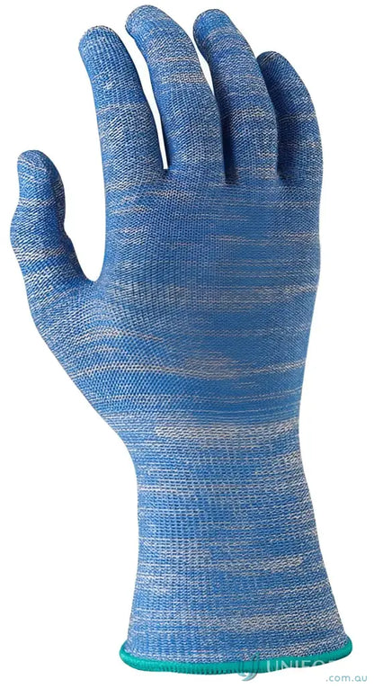 Blue and white knit glove from 6pk G-Force Ultra Cut D Resistant Workwear set
