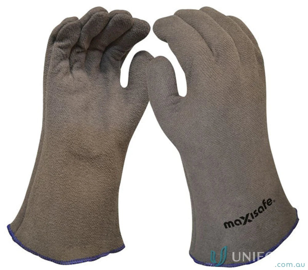 Gray protective gloves ideal for contact heat and handling hot items in uniforms