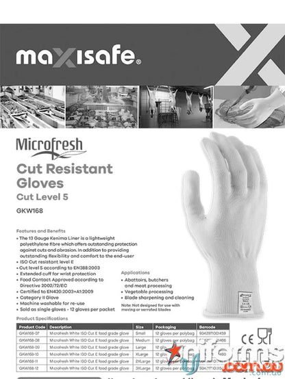 Cut-resistant work gloves from 6pk Microfresh Cut E White Food Grade Liners for workwear