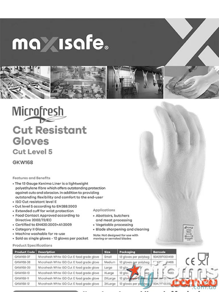 Cut-resistant work gloves from 6pk Microfresh Cut E White Food Grade Liners for workwear