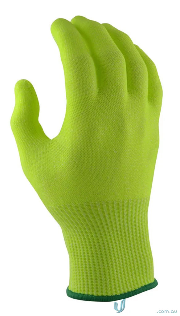 Neon yellow work glove from 6pk Microfresh Cut E Yellow Food Grade Liner Glove perfect for workwear and uniforms