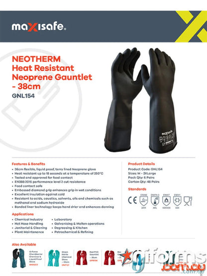 Black neoprene gauntlets for heat resistant workwear and uniforms protection