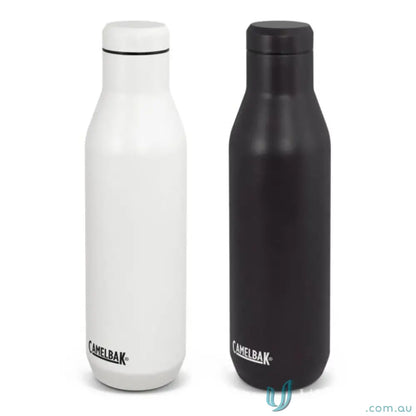 Two insulated stainless steel CamelBak Horizon Vacuum Bottles for keeping drinks hot or cold
