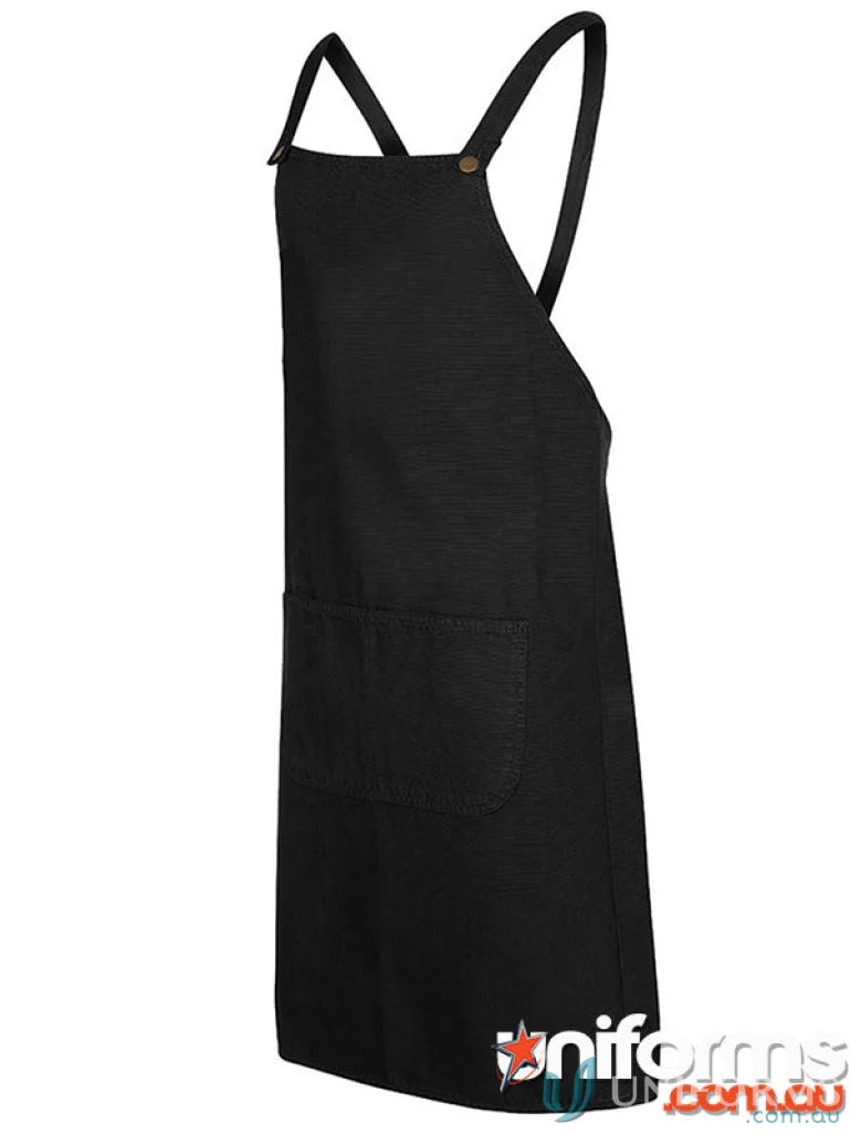 Black apron with cross-back straps, perfect workwear for stylish work uniforms