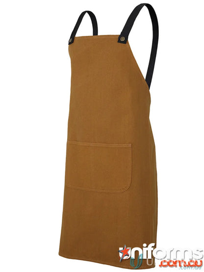 Brown apron with black straps perfect for work uniforms and workwear