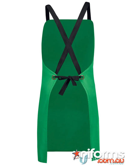 Green apron with black straps, perfect workwear for making stylish work uniforms